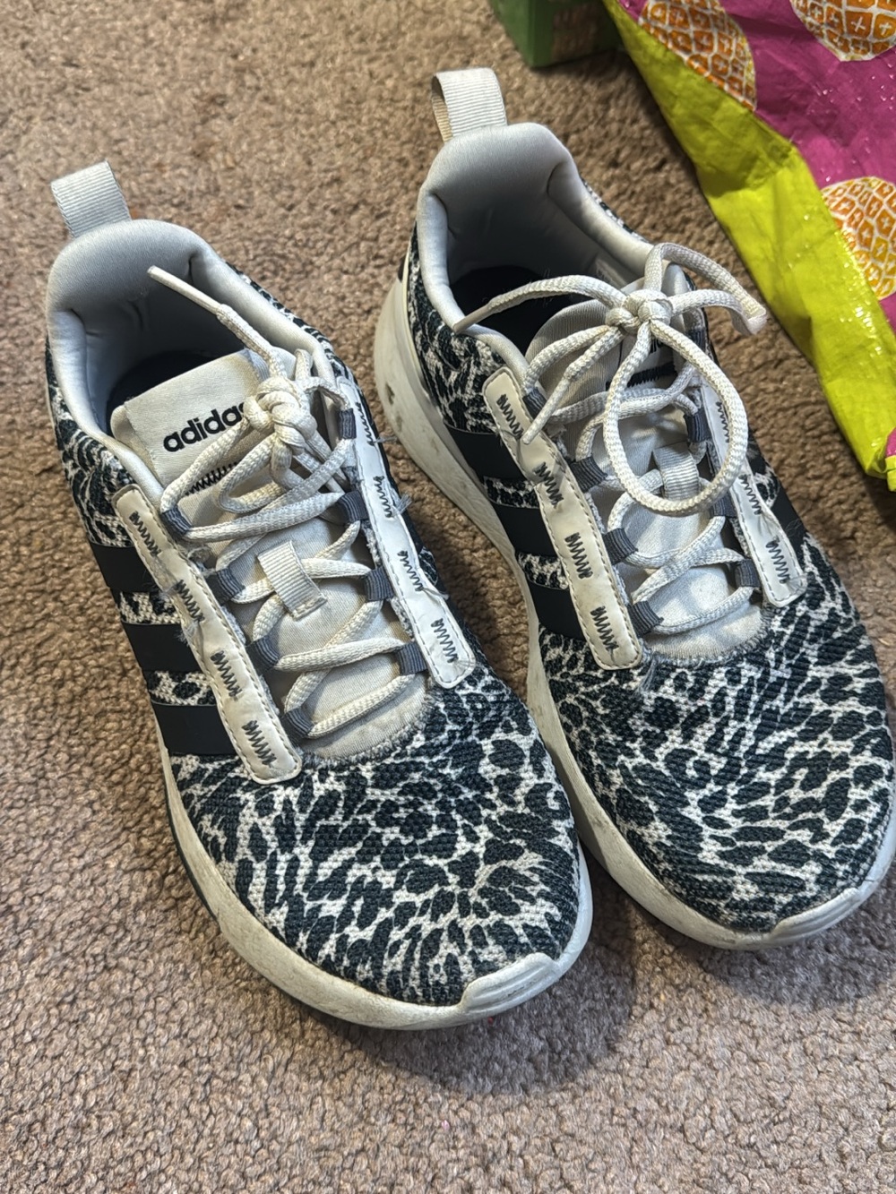 adidas Black & White Leopard-Print Low-Top Sneakers